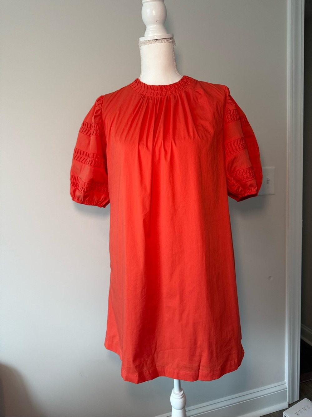Bright Orange Puff Sleeve Shift Dress